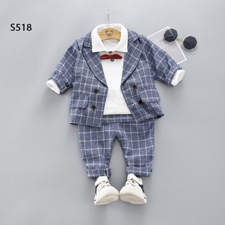 Set quần áo vest caro đính nơ bé trai 1 2 3 4 5 tuổi MINTSCLOSET Mint's Closet - - s518