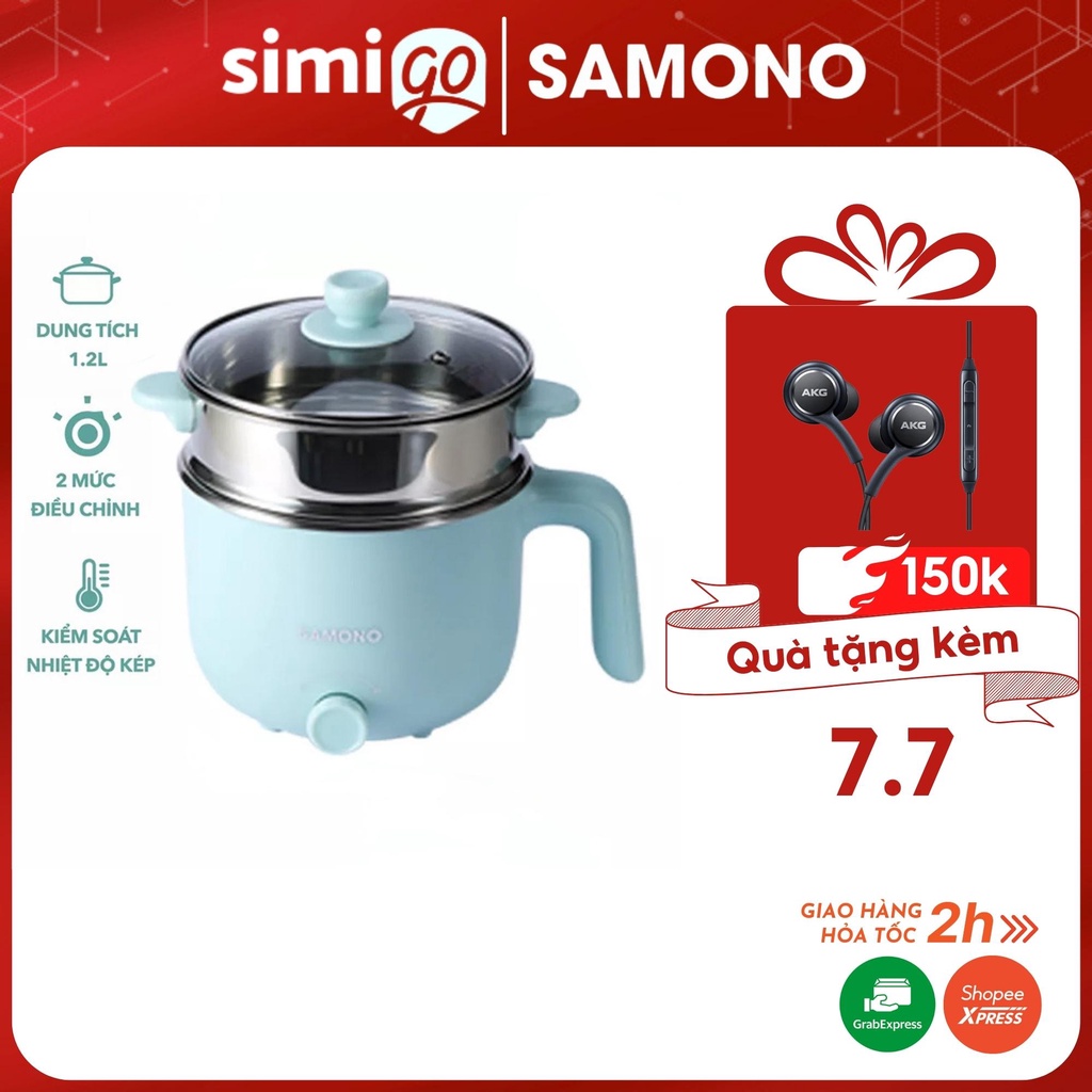 Nồi điện đa năng mini SAMONO SW-DG01 dung tích nỏ 1.2L có xửng hấp nấu lẩu hấp rau nấu chè - Bảo hành 12 tháng