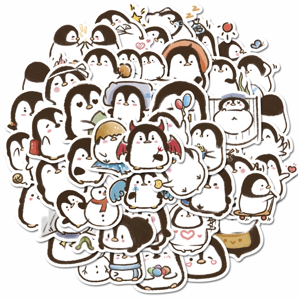 Bộ 50 Miếng Dán Trang Trí Laptop Chống Thấm Nước Hình Chim Cánh Cụt Hoạt Hình Dễ Thương