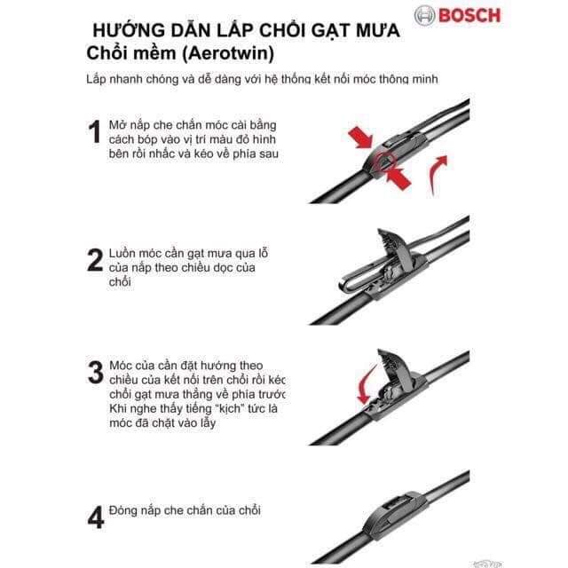 Gạt Mưa ô tô Bosch-Gạt mưa ô tô Bosch Aerofit không xương lưỡi gạt silicon, gạt sạch sâu, không gây tiếng ồn, đủ size
