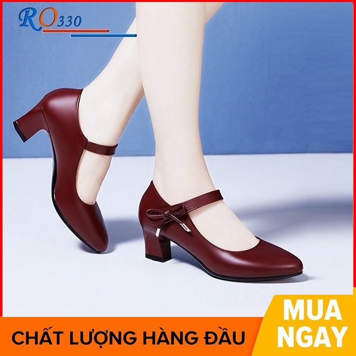 Giày sandal nữ cao gót 5 phân ba màu đen đỏ kem hàng hiệu rosata ro330