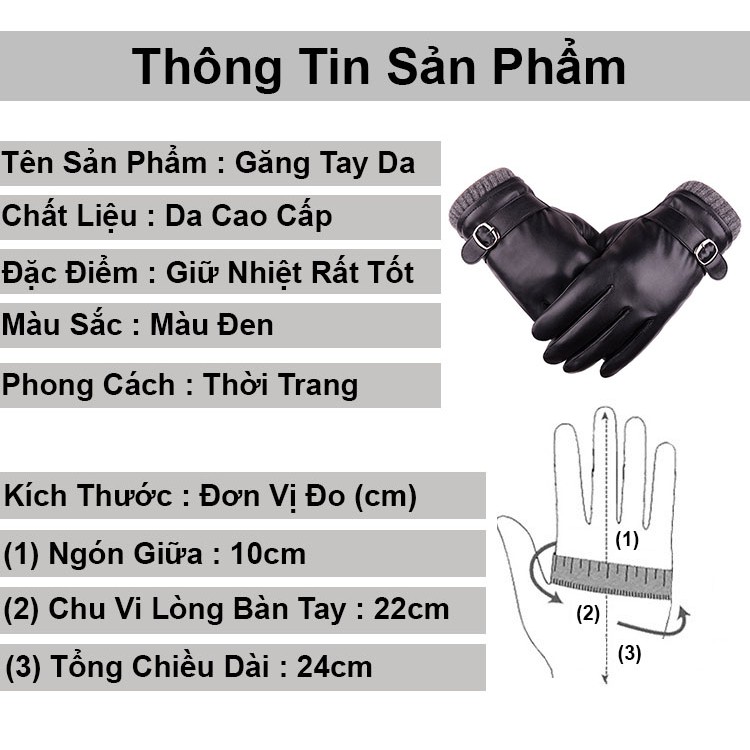 Găng tay da nam giữ ấm mùa đông lót nĩ bên trong chống lạnh cảm ứng siêu nhạy bền bỉ [GT-225]