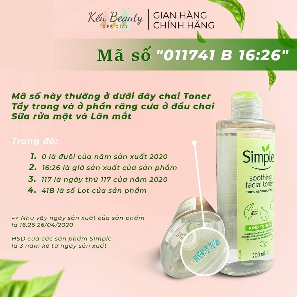 Sữa rửa mặt Simple Gel Kind To Skin Facial Wash làm sạch da, dưỡng ẩm và kiềm dầu 150ml