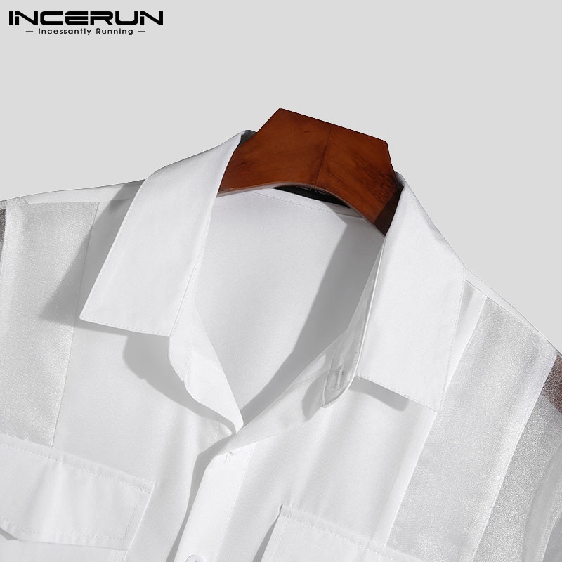 Áo sơ mi INCERUN tay dài phối lưới xuyên thấu thời trang sành điệu cho nam