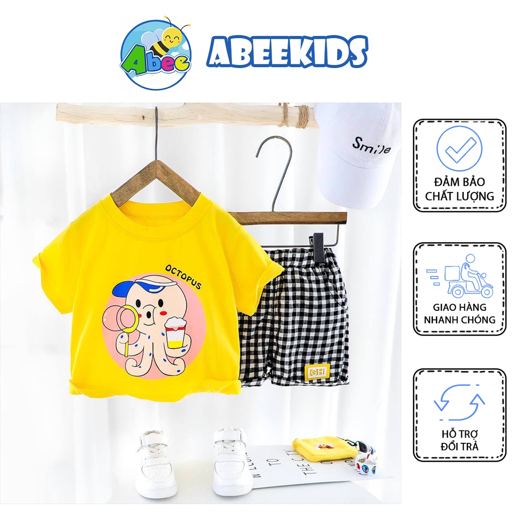 Bộ Cộc Tay Cho Bé Trai Bé Gái, Bộ Thun Trẻ Em Từ 1 đến 5 Tuổi Chất Cotton Size 8-20kg Abee Store BC5