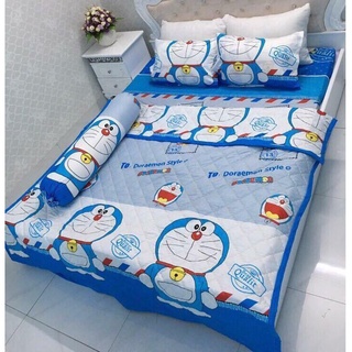 Set 5 Món Doremon Chăn Ga gối Poly Cotton 1m6 x 2m x 10cm