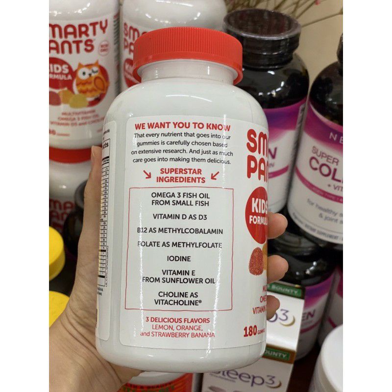 [Date 2024] Kẹo dẻo tăng đề kháng, trí não, thị lực, tim mạch, chiều cao, tiêu hoá cho trẻ Smarty Pants Vitamin 180v