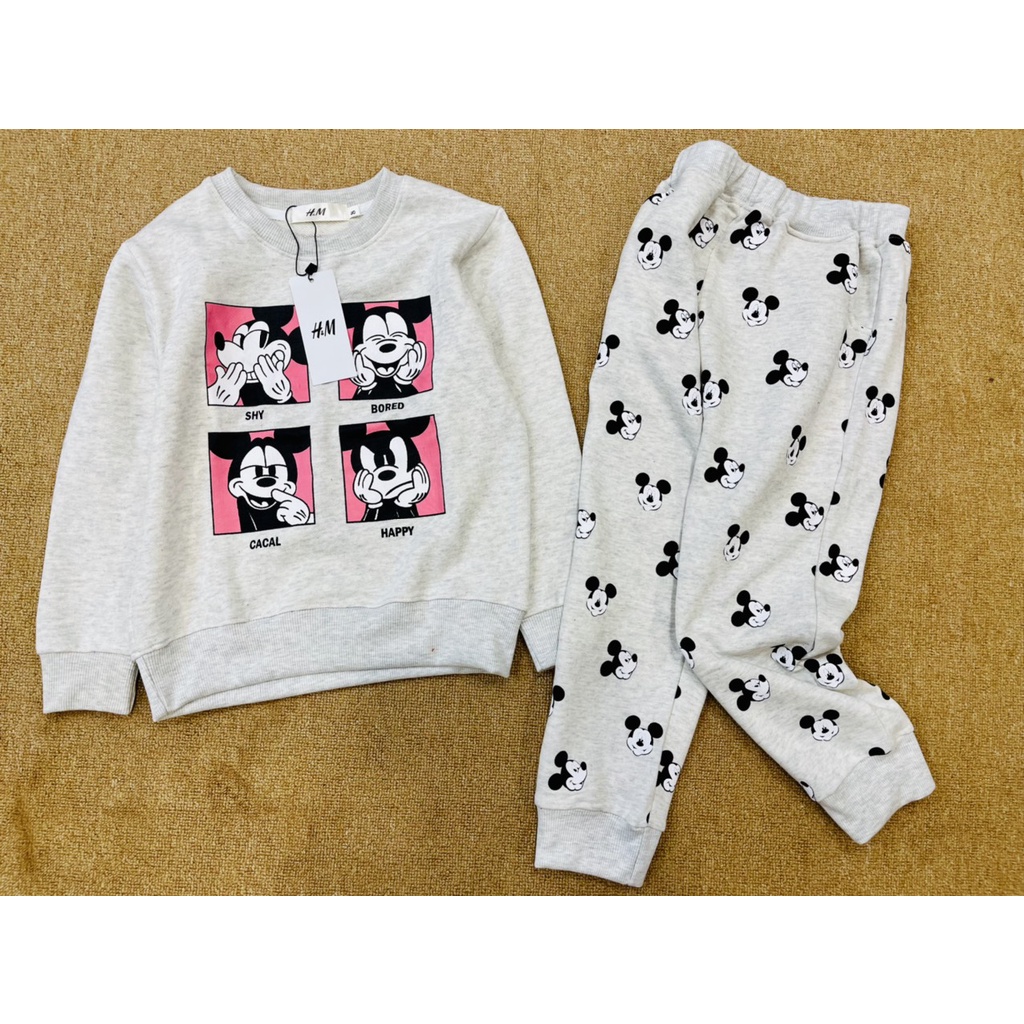 Bộ dài tay Bé Gái H.M chất nỉ da cá xuất dư 4-14 tuổi - Bộ nỉ cho bé gái