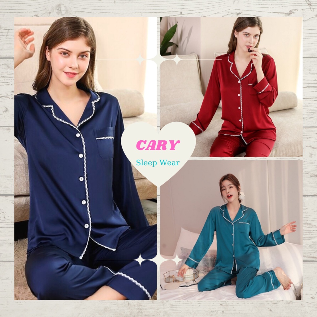 Bộ ngủ pijama nữ dáng dài tay chất lụa phi mặc thu đông siêu xinh CARY