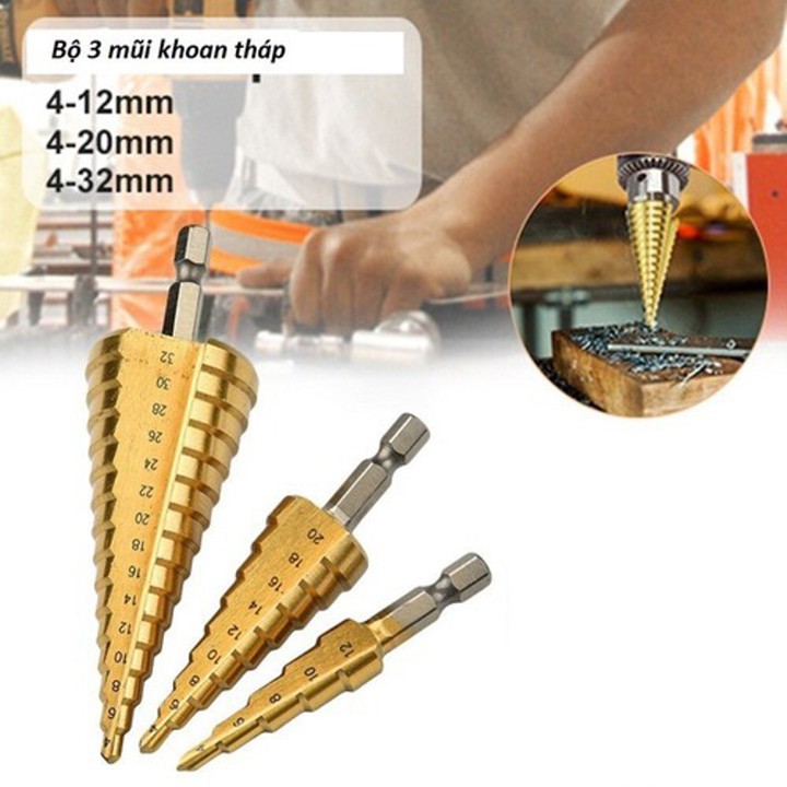 Bộ 3 Mũi Khoan Tháp - Mũi Khoan Bước 4-32mm