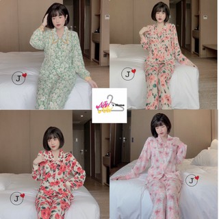 Pijama vải mango cổ nhọn tay dài mẫu mới