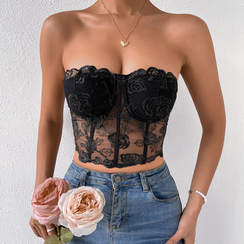 Áo Lót Ống Bằng Lưới Họa Tiết Hoa Hồng Quyến Rũ Cho Nữ