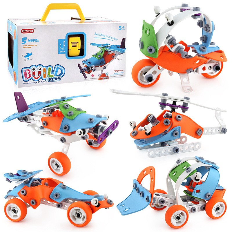 Đồ chơi phát triển kỹ năng Diy Models lắp ghép Build&amp;Play phương tiện giao thông 132 chi tiết: 5 trong 1 - Toyhouse 101