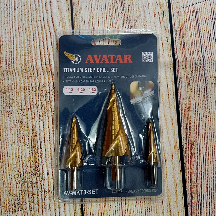 Bộ 3 mũi khoan bước, tháp tầng avatar 4-32 khoan gỗ, sắt, thép