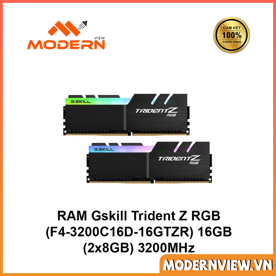 Bộ nhớ RAM Gskill Trident Z RGB (F4-3200C16D-16GTZR) 16GB (2x8GB) 3200MHz - Hàng Chính hãng