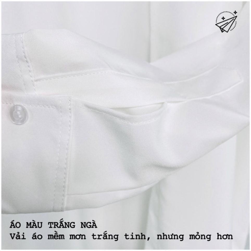 Áo Sơ Mi Nữ Form Rộng TRƠN Basic Unisex Dài Tay Trắng và Đen chất Cotton lụa Hàn mịn mát, áo sơ mi nữ Bigsize suông SM1