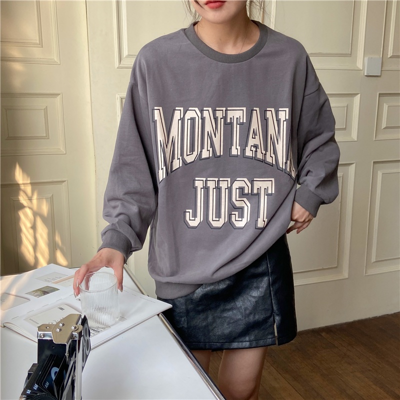 Áo Nỉ Nữ Dài Tay Cổ Tròn In Chữ Thời Trang Hàn Mới