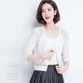 Áo khoác cardigan dệt kim mỏng dáng chống nắng thiết kế đục lỗ phong cách Hàn Quốc thời trang xuân thu cho nữ