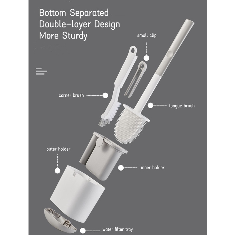 Bộ Bàn Chải Chà Toilet Với Tay Cầm Dài Và Giá Đỡ Bằng Silicone Tiện Dụng