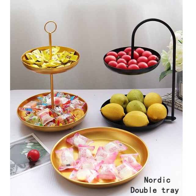 Khay đựng bánh kẹo 2 tầng chất liệu nhôm nhiều màu