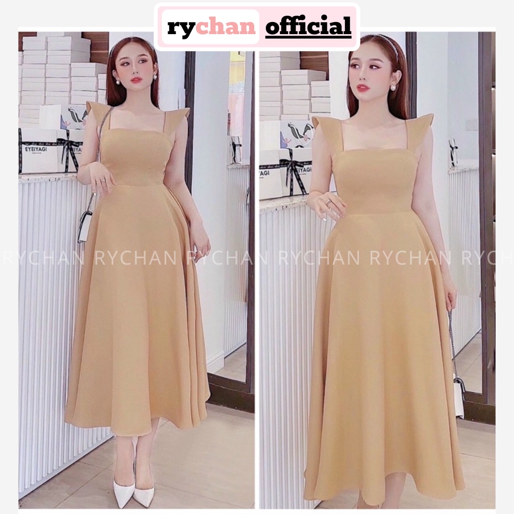 Đầm Nữ Dự Tiệc Cổ Vuông Tay Nhí Bo Eo Cực Sang Chảnh, Đầm Nữ Dáng Xòe Màu Kem - DX9773
