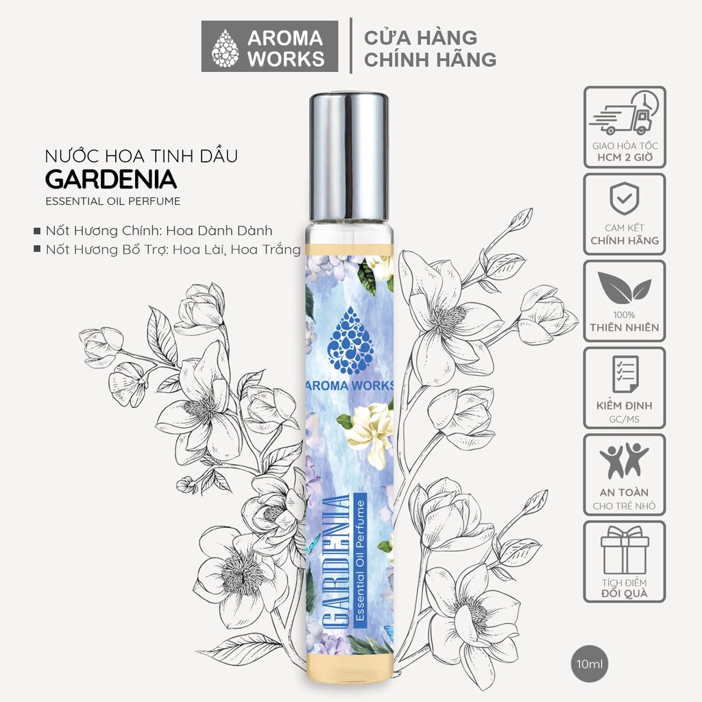  Tinh dầu nước hoa không cồn, lưu hương lâu Aroma Works Gardenia Essential Oil Perfume 10ml