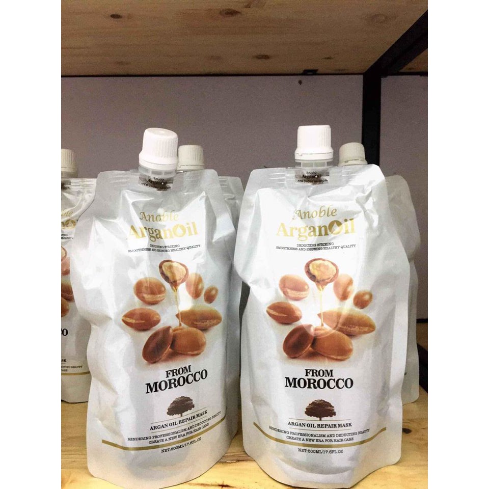 Kem Hấp Phủ Lụa Tái Sinh Tóc ANOBLE ARGANOiL 500ml - Tặng mũ hấp tóc