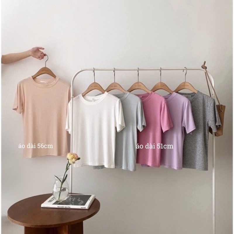 Áo thun gân tăm cổ tròn màu basic