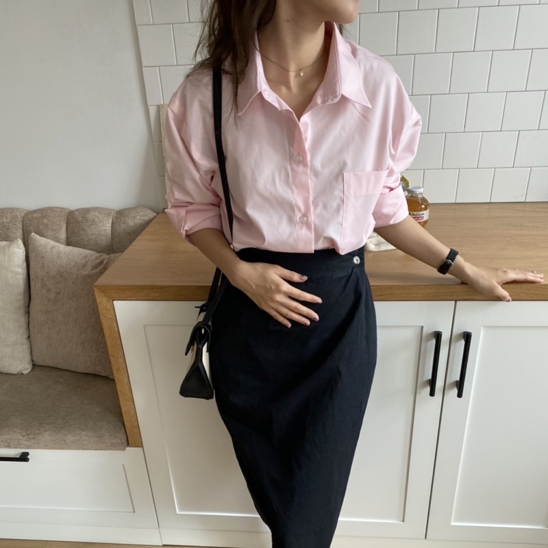 ÁO SƠ MI NỮ - HEE BY OHI - Màu Hồng Nhạt Pastel Cotton 100%