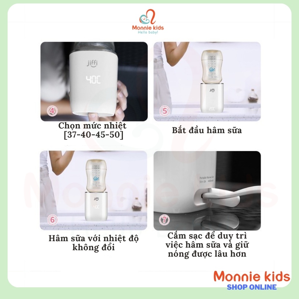 Máy hâm sữa cầm tay cho bé Jiffi 3.0, máy ủ bình sữa di động mini không dây - Monnie Kids