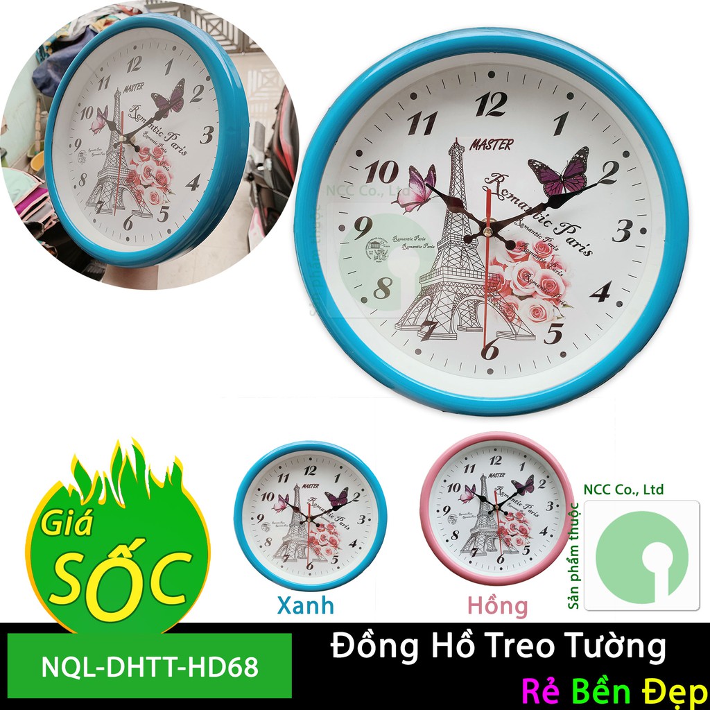 Đồng hồ treo tường kim giật giá rẻ nhỏ gọn cho gia đình, phòng trọ - NQL-DHTT-HD68 (Nhiều màu)