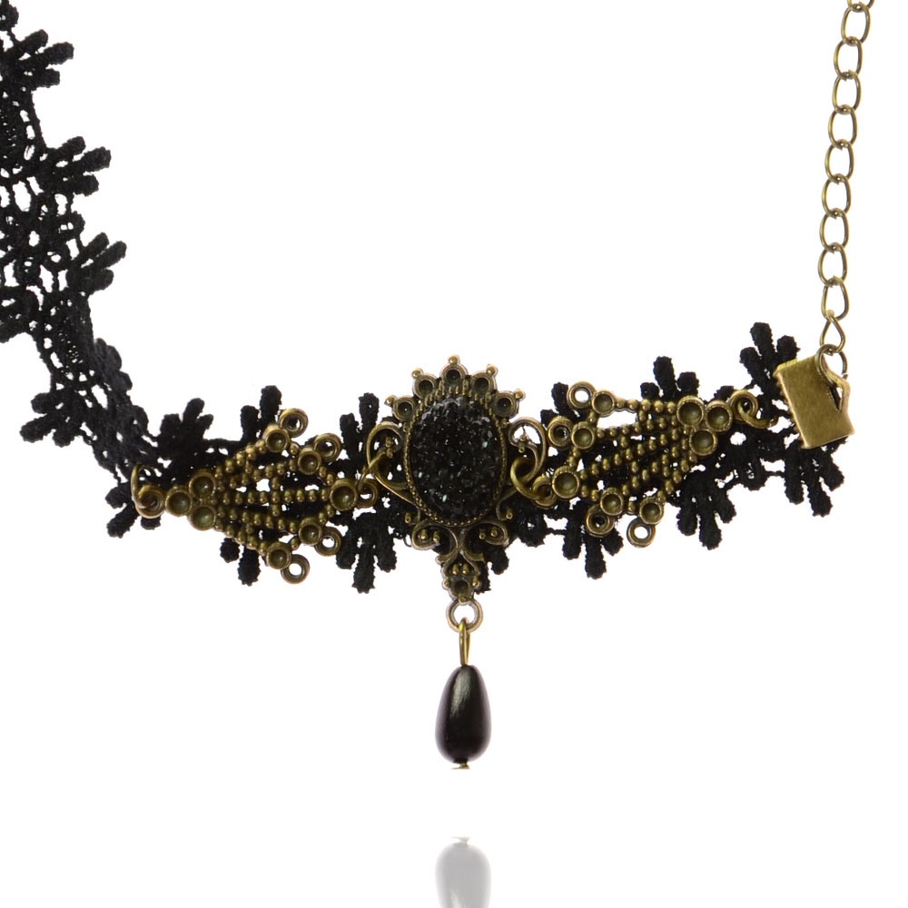 Lắc Chân Ren Đính Đá Đen Phong Cách Mới Cho Nữ