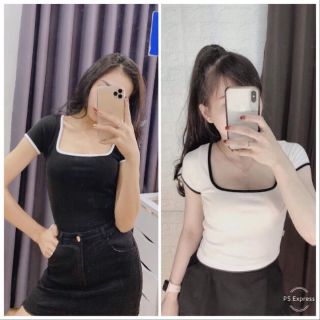 Áo croptop cổ vuông phối viền