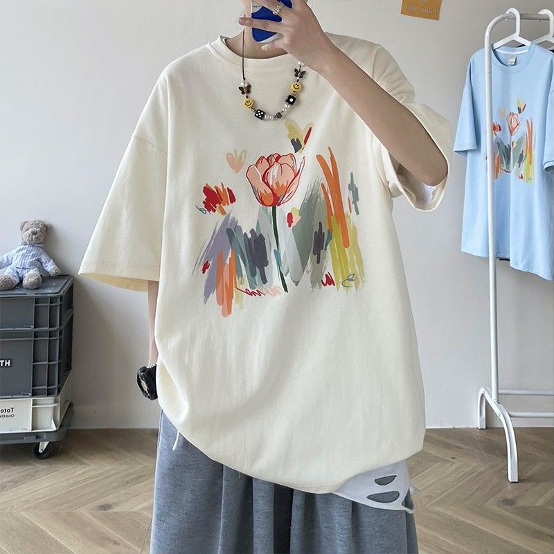 Áo Thun Cotton Ngắn Tay Dáng Rộng Phong Cách Harajuku Retro Đơn Giản Cho Nữ
