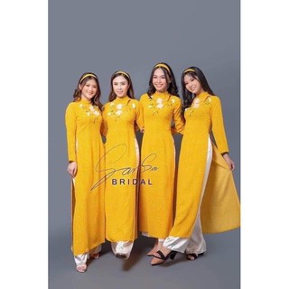 Áo dài julia áo dài thêu chấm bi vàng cao cấp