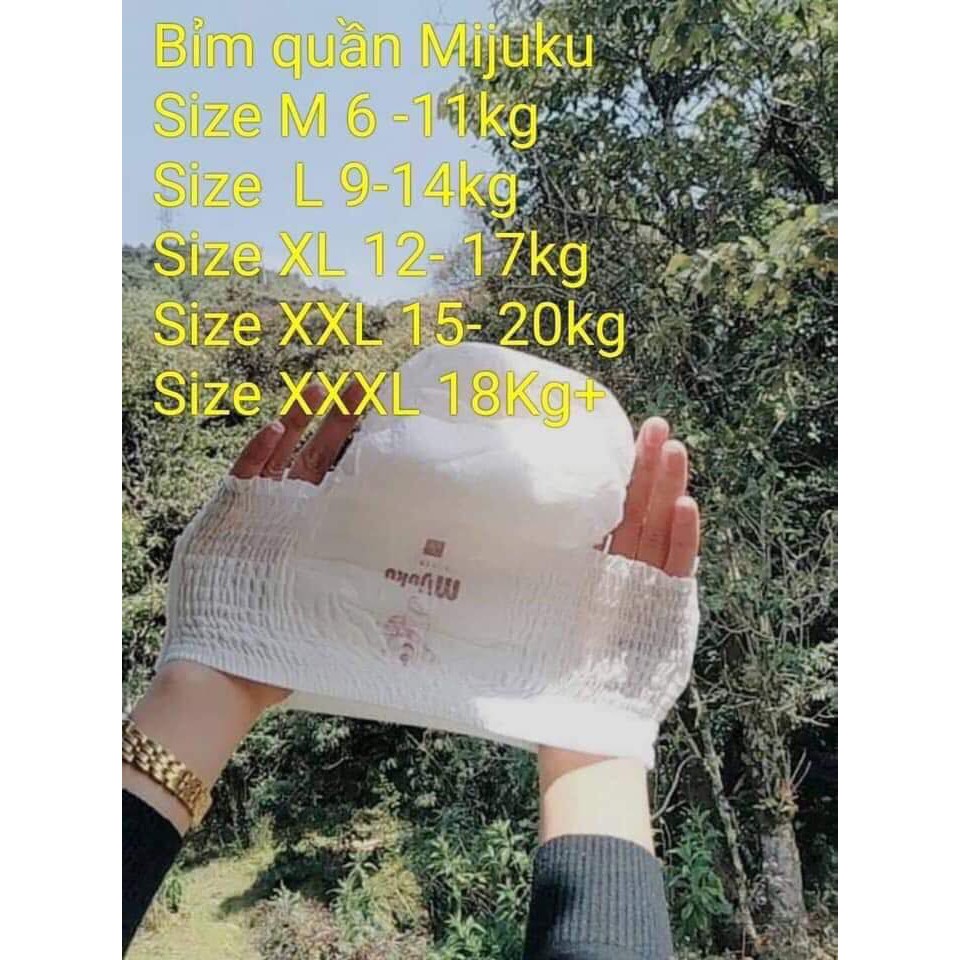 Bỉm quần Mijuku cho bé giá cực yêu 100M, 100L, 100XL,100XXL