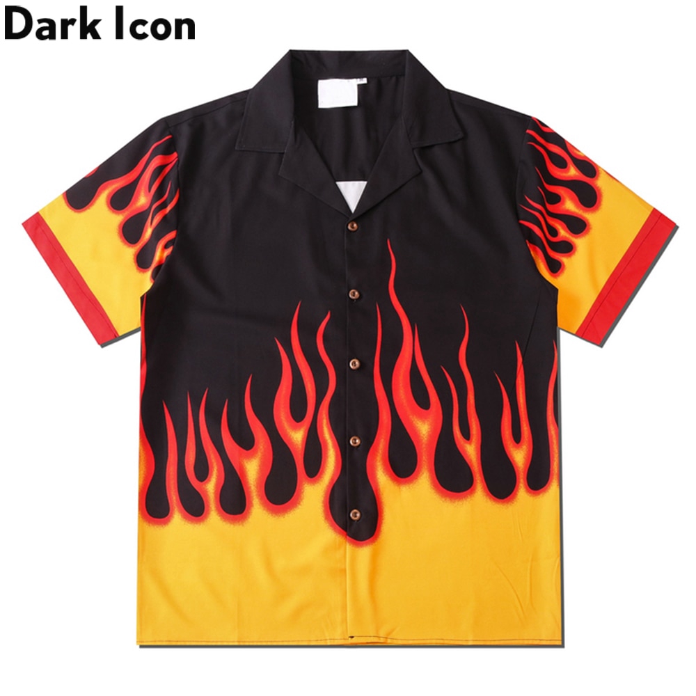 Flame Printed Hip Hop Men's Short Sleeve Shirts