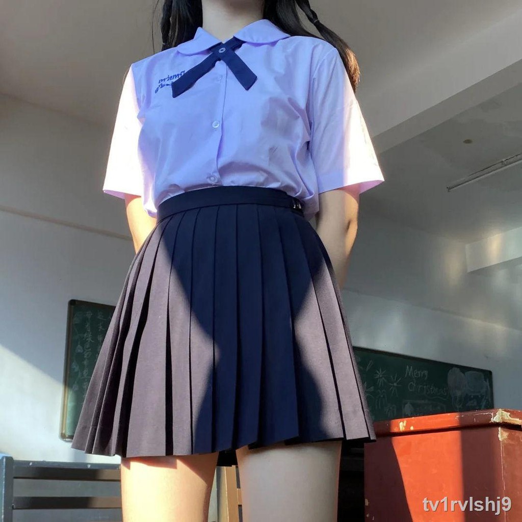 New style♠♞Đồng phục học sinh Thái Lan cổ tròn jk tay ngắn màu hoa cà mối tình đầu Xiaoshui cùng kiểu áo sơ mi n