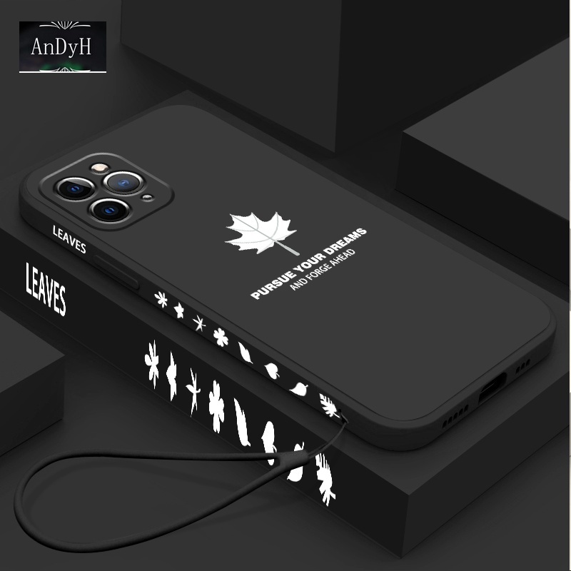 Ốp Điện Thoại Silicon Nhám Họa Tiết Lá Phong Đơn Giản Có Dây Đeo Cho Iphone 11 Pro Max 12 Pro Max