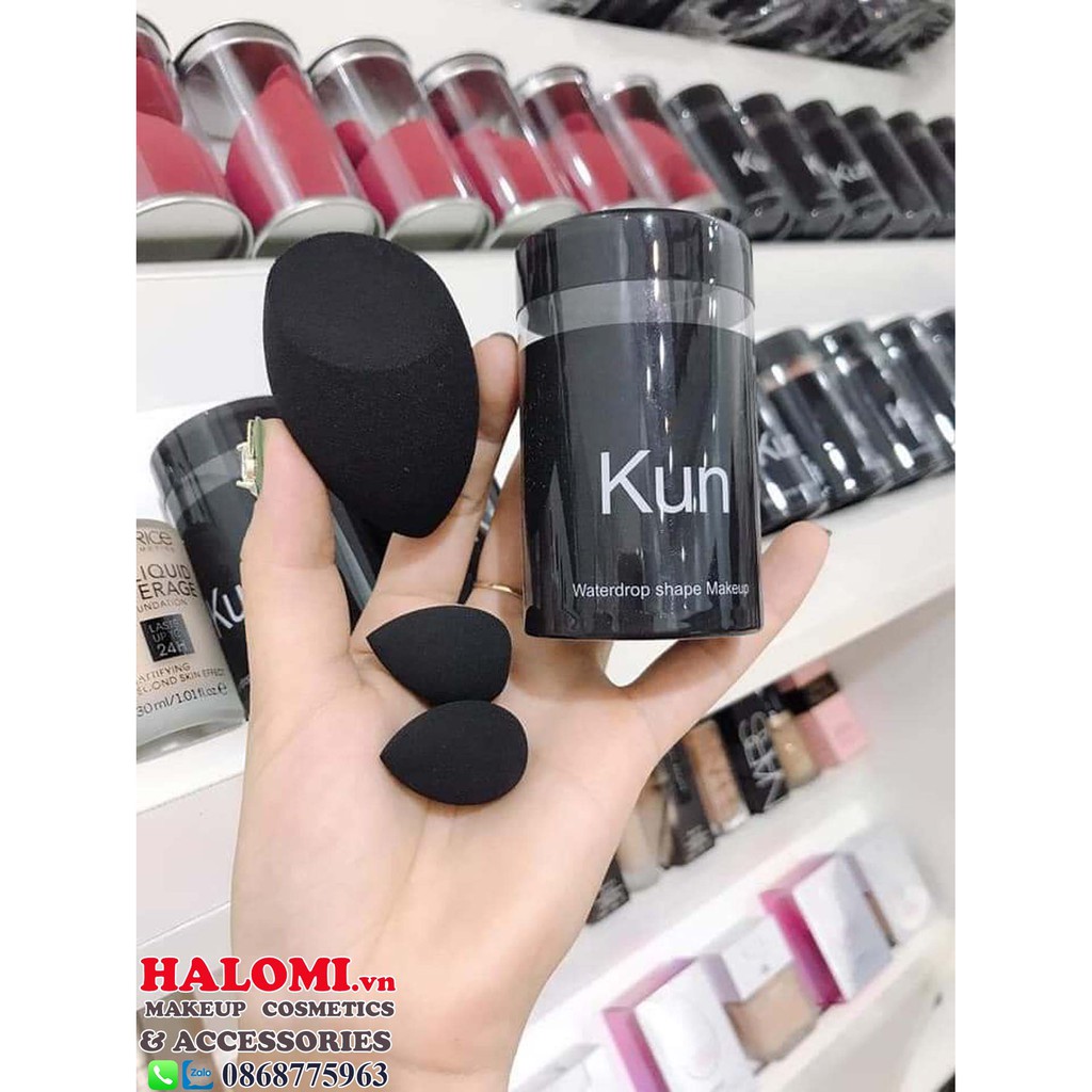 Bông mút tán kem nền Kun set gồm 3 chiếc siêu mịn bám phấn chuyên dùng cho makeup