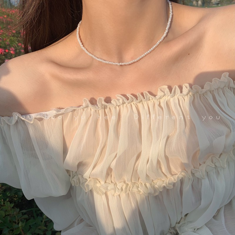 Vòng Cổ Choker Đính Hạt Ngọc Trai Tự Nhiên Sang Trọng Cho Nữ