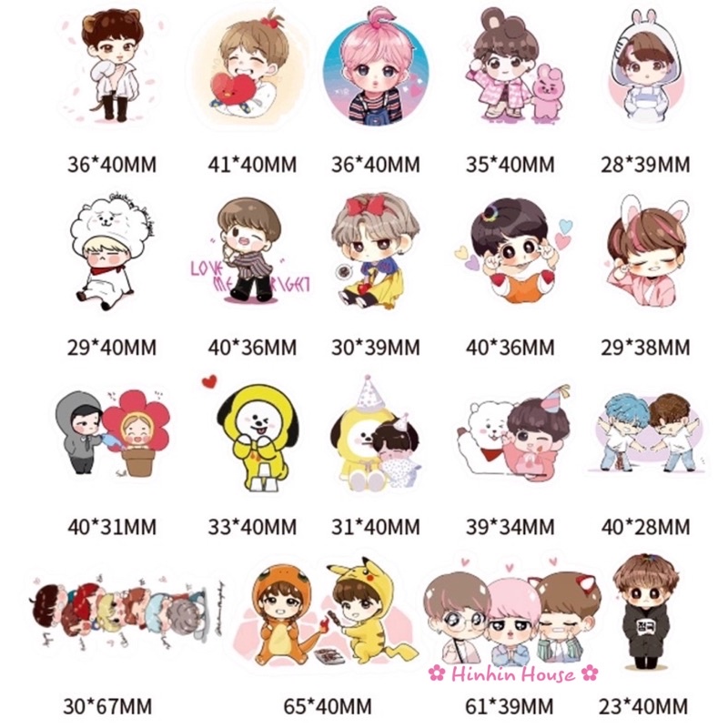 Set 40 Sticker BTS Xinh Xắn Chống Thấm Nước Dán Vali, Mũ Bảo Hiểm, Laptop, Guitar, Ván Trượt, Bình Nước, Ô tô, Xe Máy...