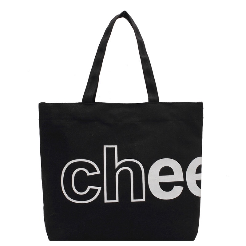 Túi Tote Vải Canvas Chee58 Nữ phong cách Ulzzang Có Khóa Kéo chất liệu dày dặn