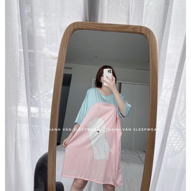 Bộ Đồ Pịama - váy lụa satin cổ tròn [Hàng Đẹp, Lụa Mát Mịn]  Không Nhăn, Không Bai Giãn, Không Phải màu | BigBuy360 - bigbuy360.vn