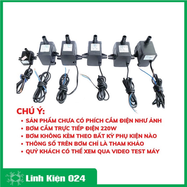 Máy bơm nước chìm mini 4W 7W 13W 16W 18W 25W 30W điện 220V, Bơm quạt hơi nước, Bể cá thủy sinh, Hòn non bộ