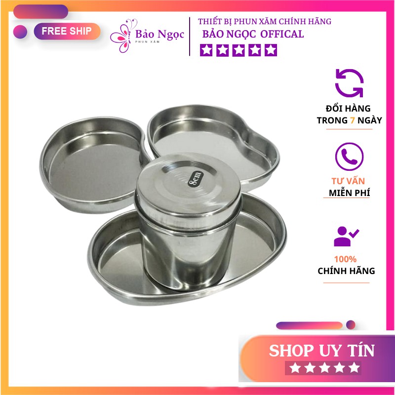 (combo khay hạt đậu hộp inox) khay đựng dụng cụ phun xăm, hộp đựng bông  inox 304 không gỉ cao cấp