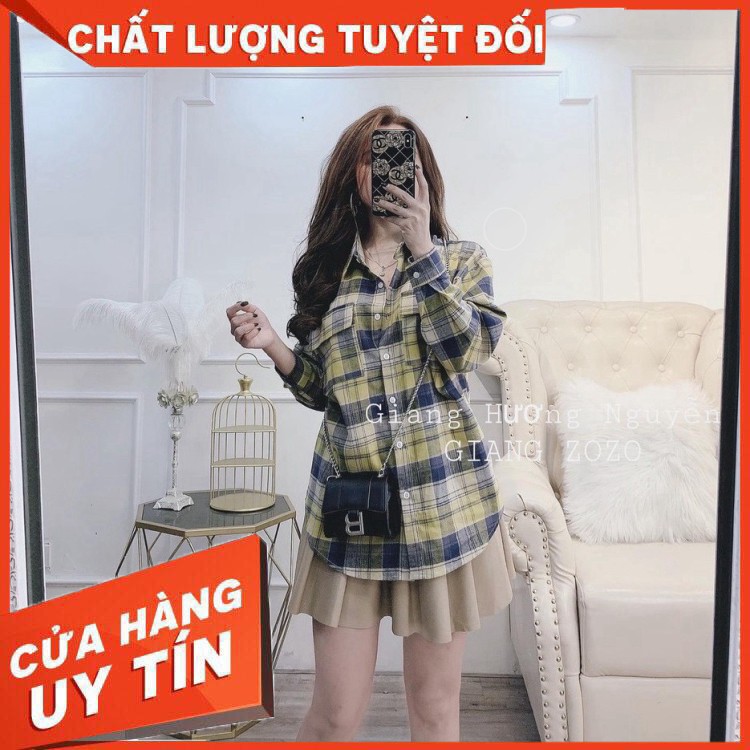 ÁO SƠ MI NỮ KẺ CARO CHẤT LIỆU THÔ THÁI 3 MÀU NÂU/HỒNG/VÀNG KIỂU DÁNG ÁO SƠ MI KẺ CÓ TÚI NGỰC GIÁ RẺ - Hàng nhập khẩu