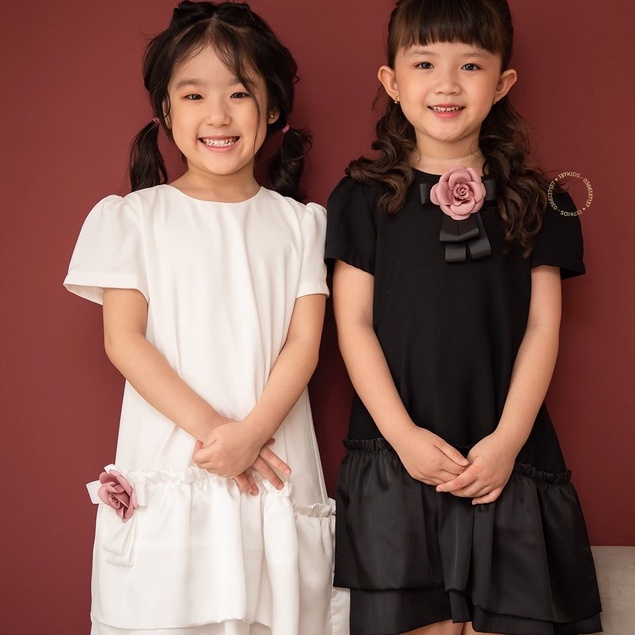 Váy babydoll cộc tay màu đen cho bé gái 137KIDS thiết kế chất cotton thấm hút mồ hôi