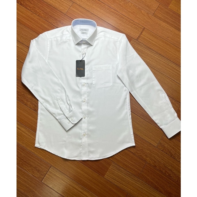 Sơ mi dài tay trắng tinh khôi nhà Piere Cardin hàn, chất cotton vân chéo, dáng slimfit, vạt bầu