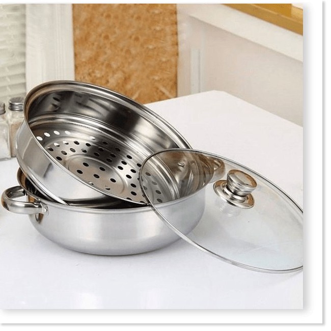 NỒI HẤP INOX 2 TẦNG ĐA NĂNG, NỒI CÁCH THỦY DÙNG ĐƯỢC CHO BẾP TỪ (SIZE 28CM) - NOIHAP2T